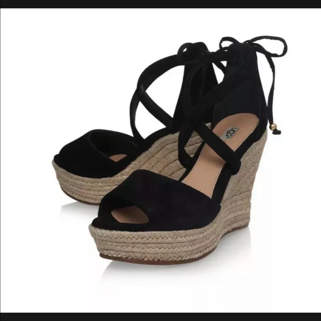 Ugg Australia Reagan Black Suede Wedge Sandal Women's